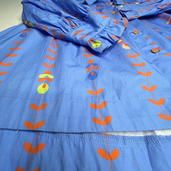 Karlie womens Floral Vine Poplin Button Up Top Blue Long Sleeve size S New - Picture 7 of 9